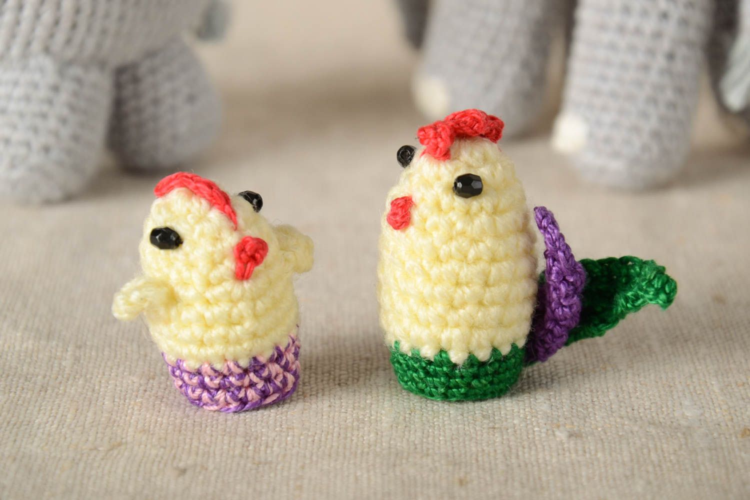 Petits jouets faits main Jouets tricot coton au crochet Poussins Cadeau enfant photo 1