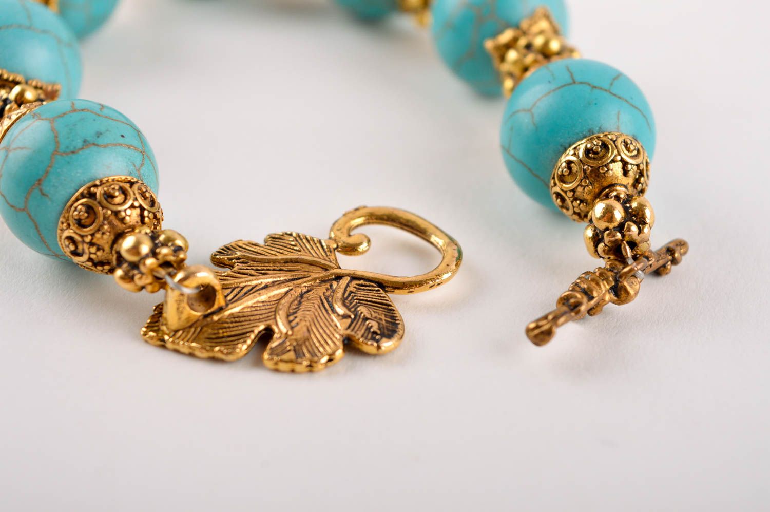 Handmade gemstone jewelry set wrist bracelet turquoise dangling earrings photo 4
