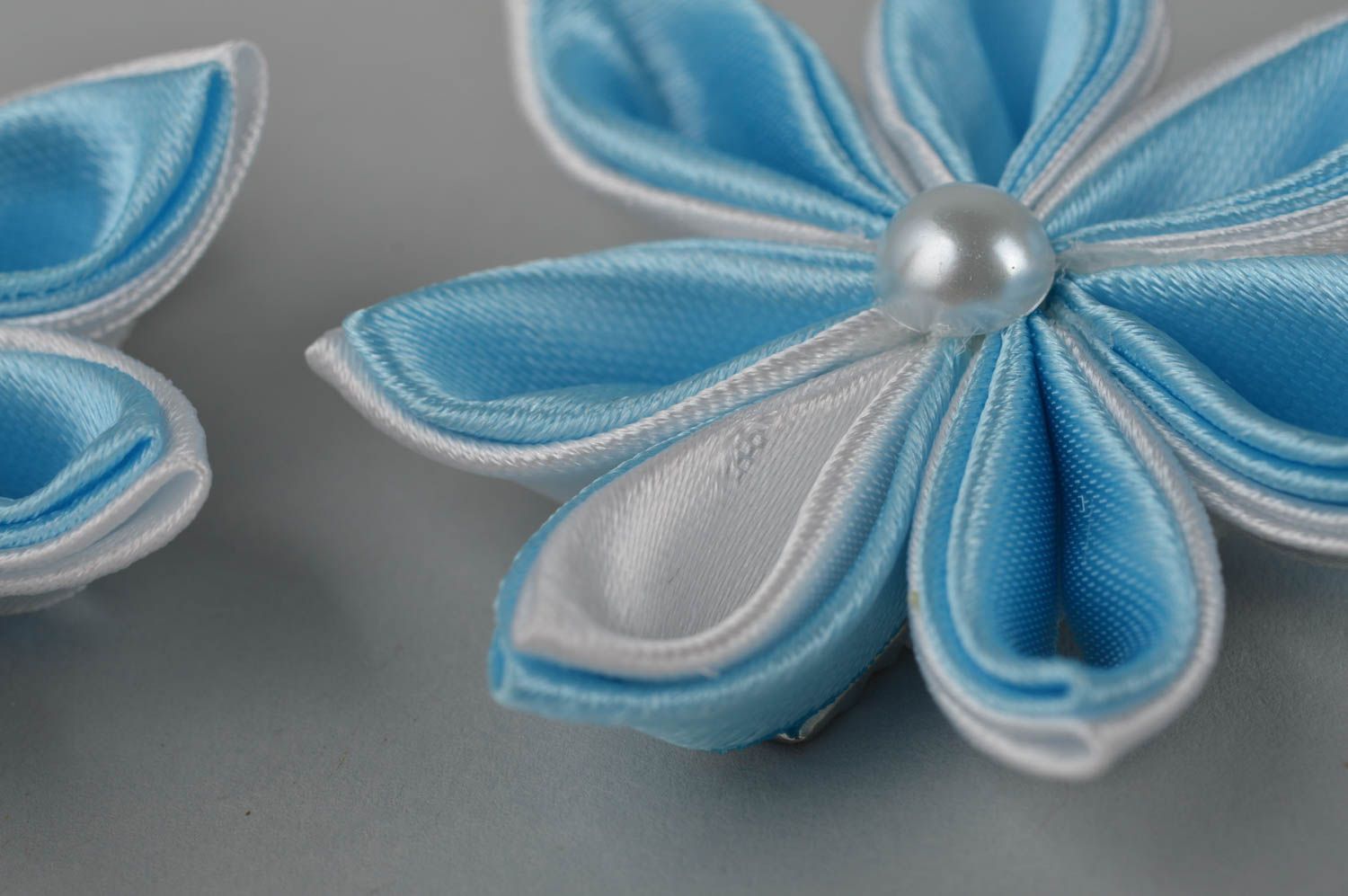 Handmade textile flower barrette hair clip 2 pieces designer hair accessories photo 3