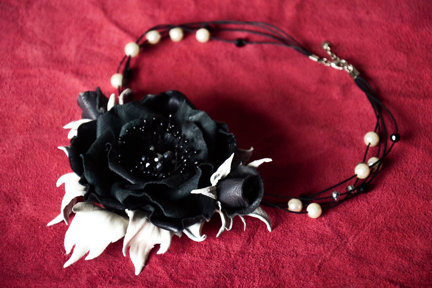 Handmade Leder Collier mit Blume Modeschmuck Halskette Accessoire für Frauen foto 1