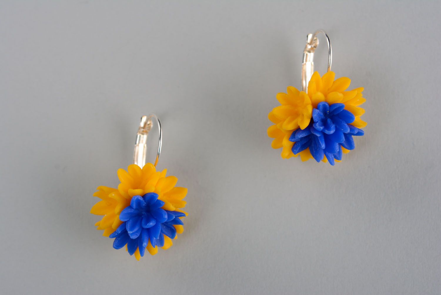 Homemade polymer clay earrings Yellow and Blue photo 1