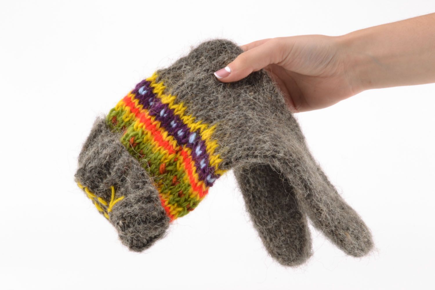 Calcetines de lana tejidos a mano Grises con ornamento	 foto 5