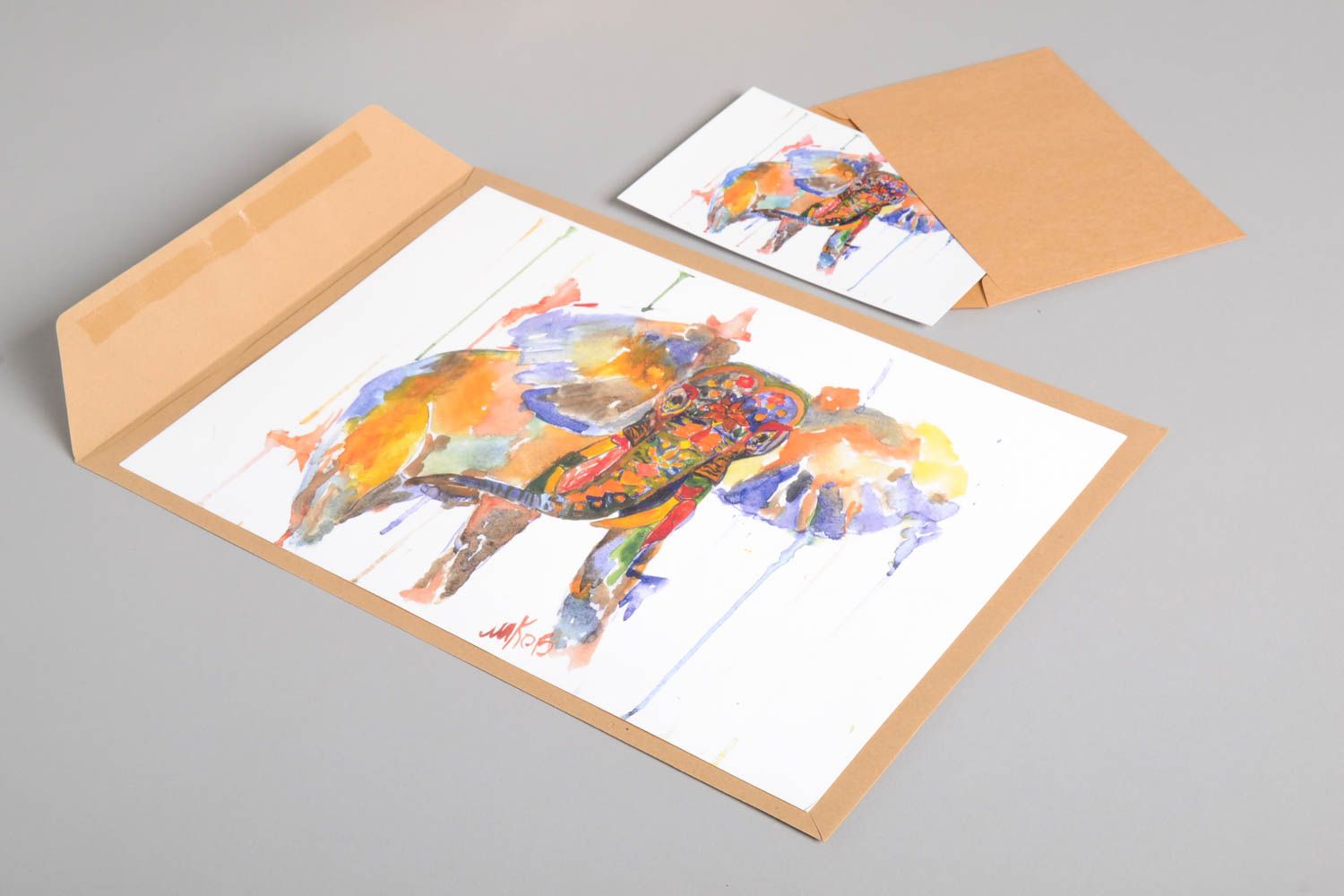 Tableau éléphant Carte de voeux fait main imprimés sur papier Cadeau original photo 3