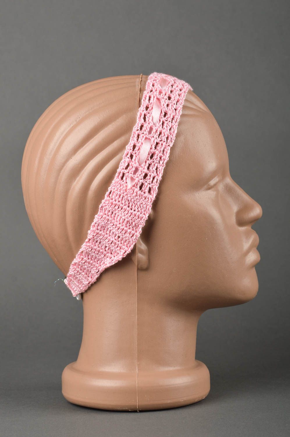 Banda para el cabello hecha a mano rosa regalo para niñas accesorio tejido foto 2