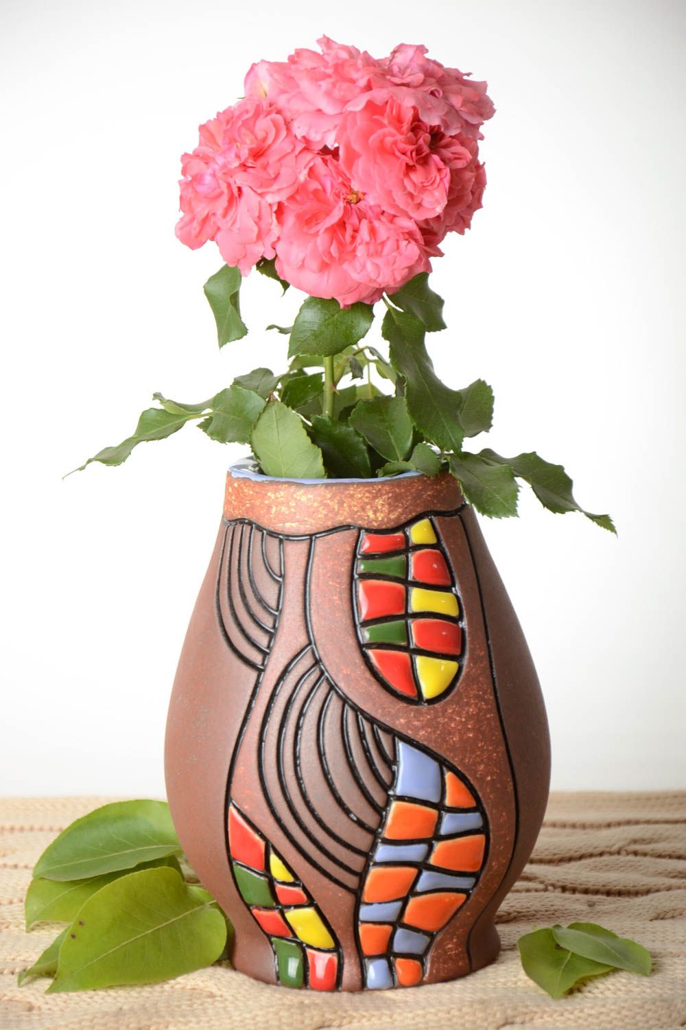Vase argile fait main Déco maison Cadeau original céramique multicolore photo 1
