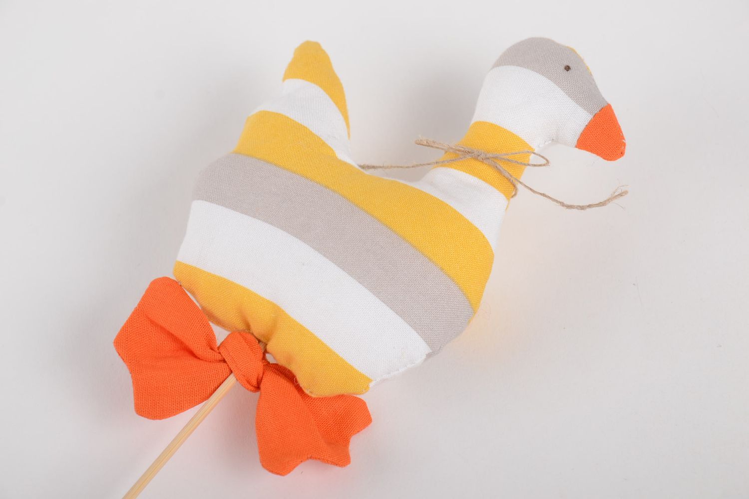 Pájaro decorativo  a rayas hecho a mano juguete de tela decoración de maceta foto 3