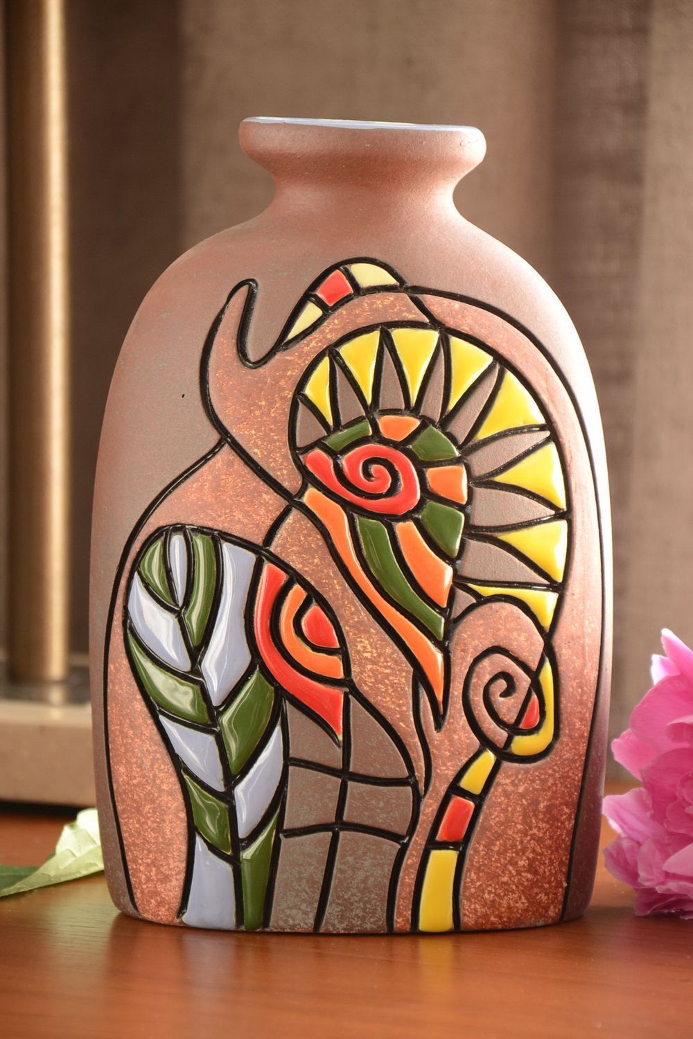 Vase peint de pigments colorés en demi-porcelaine fait main élégant original 1 l photo 1