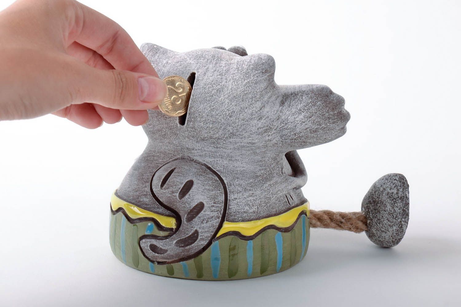 Handmade clay money box in the shape of a cat photo 4