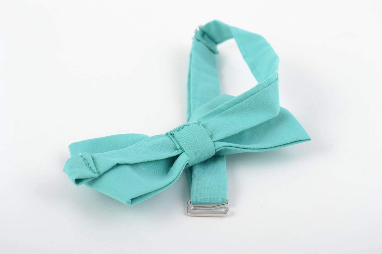 Handmade designer bow tie sewn of cotton fabric of mint color for boys photo 2