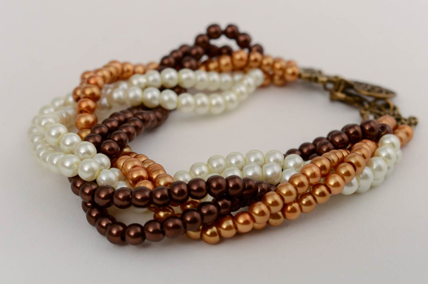 Pulsera de cuentas de perlas de cerámica artesanal original marrón para mujer  foto 4