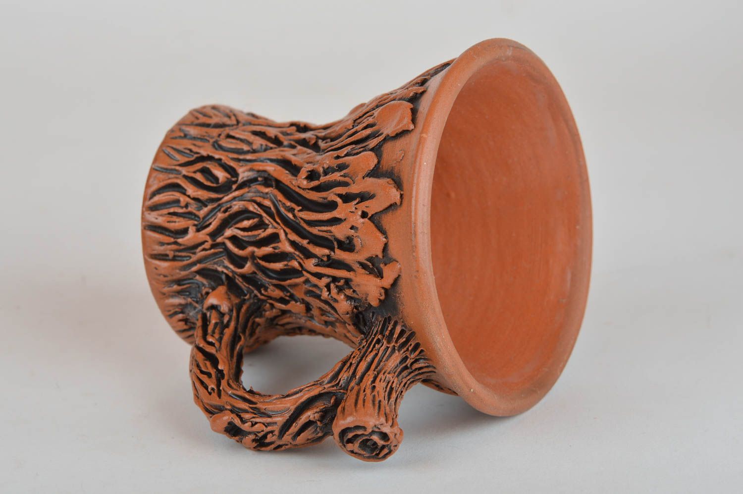 Taza cerámica pequeña hecha a mano a imitación de madera original de 100 ml foto 5