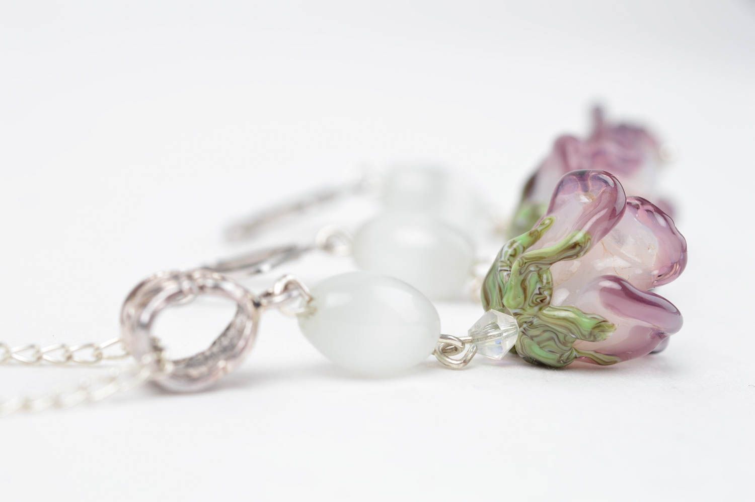 Pendentif et boucles d'oreilles Bijoux faits main fleurs en verre Cadeau femme photo 3