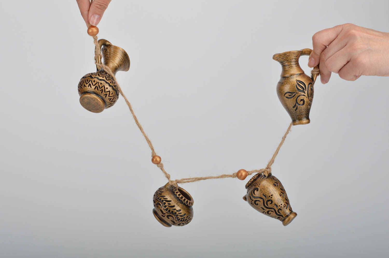 Cruches décoratives miniatures faites main en argile pour intérieur 4 pièces photo 3