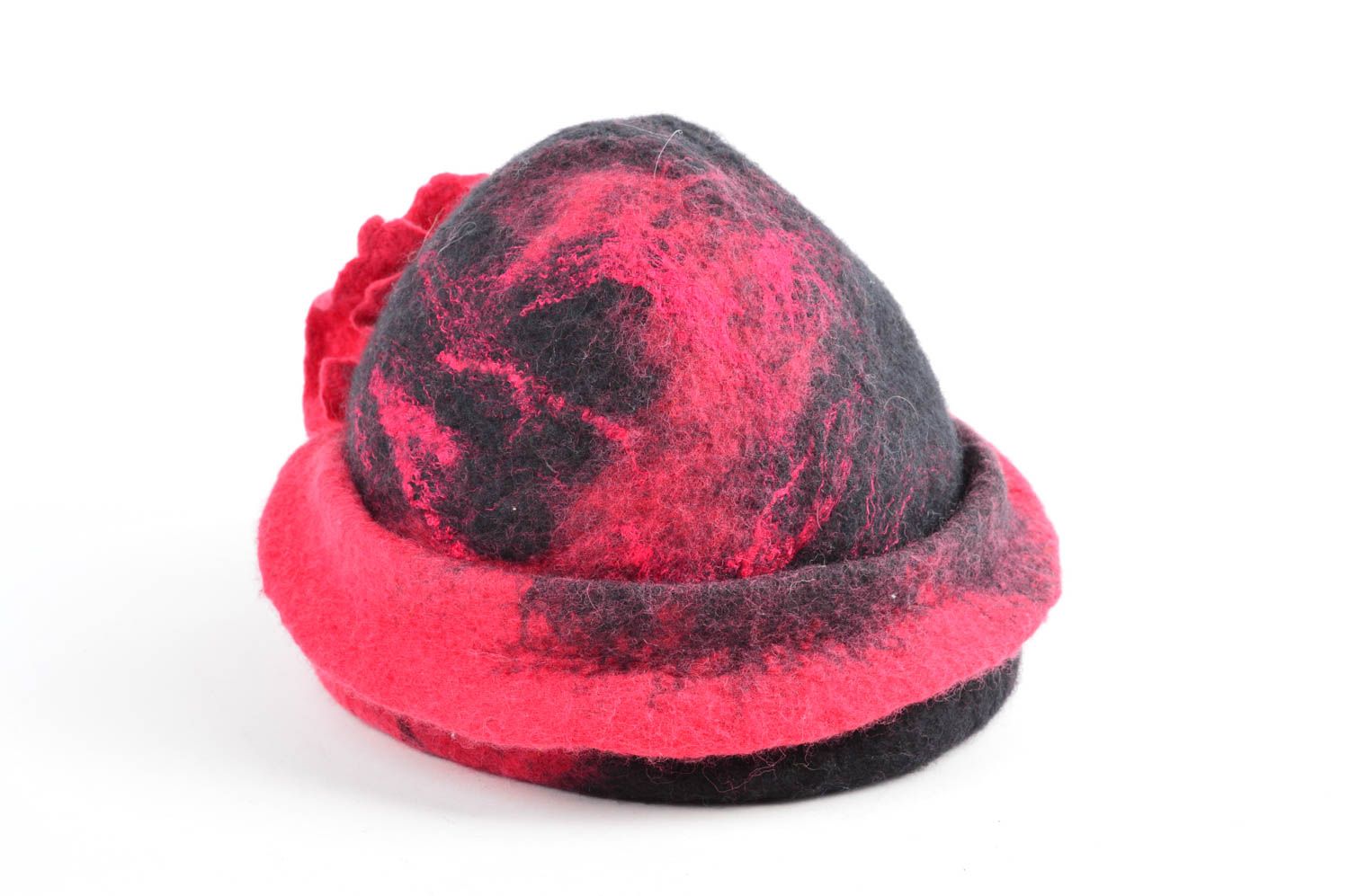 Handmade designer woolen cap unusual winter headwear beautiful red hat photo 2