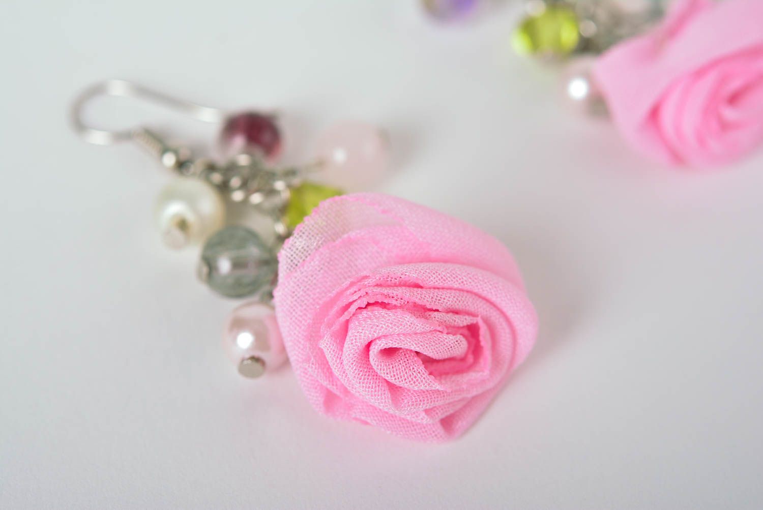 Handmade Schmuck Set aus Textil Blumen Ohrringe Damen Armband zarte rosa Rosen foto 4