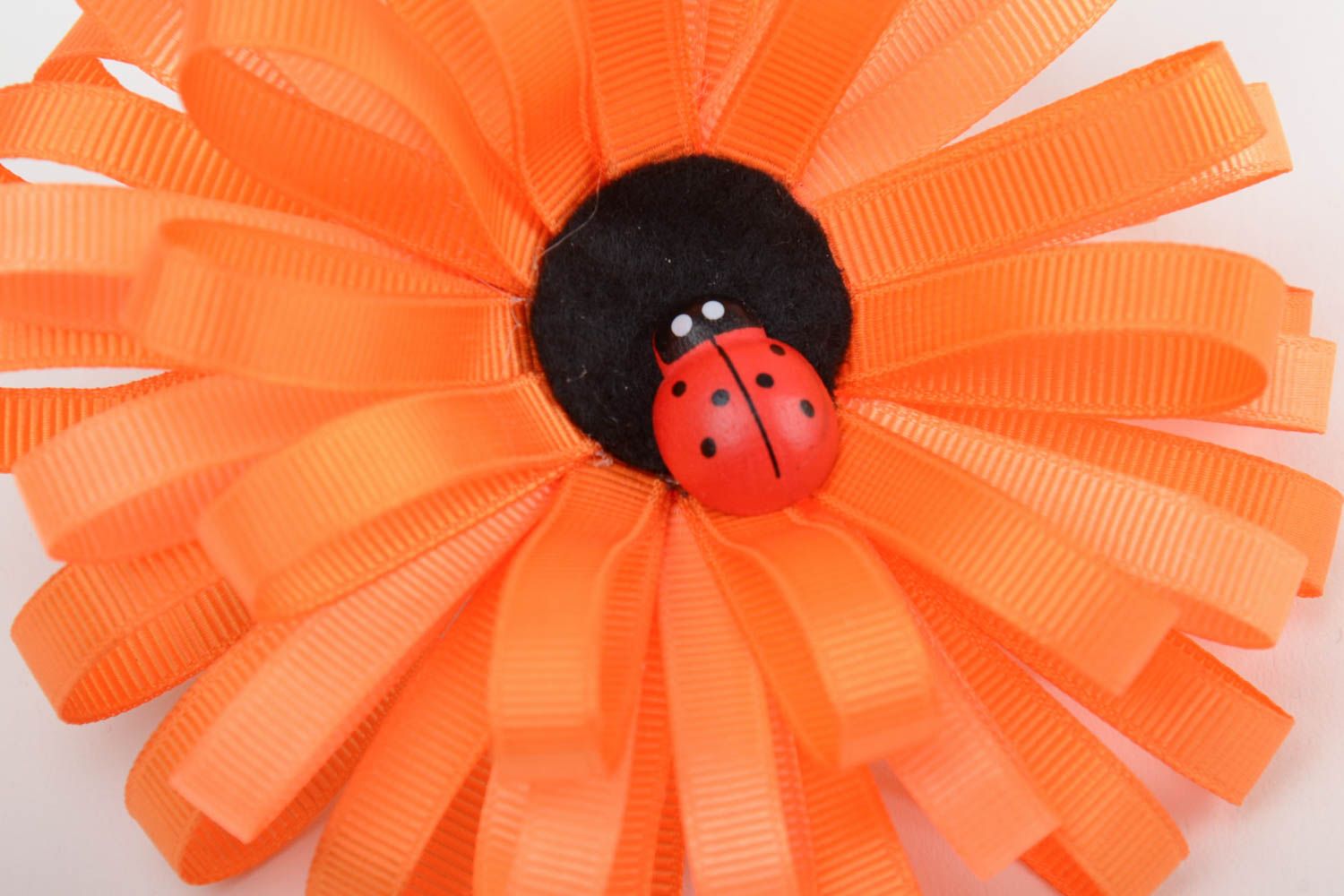 Handmade decorative orange elastic hair band with large volume rep ribbon flower photo 4