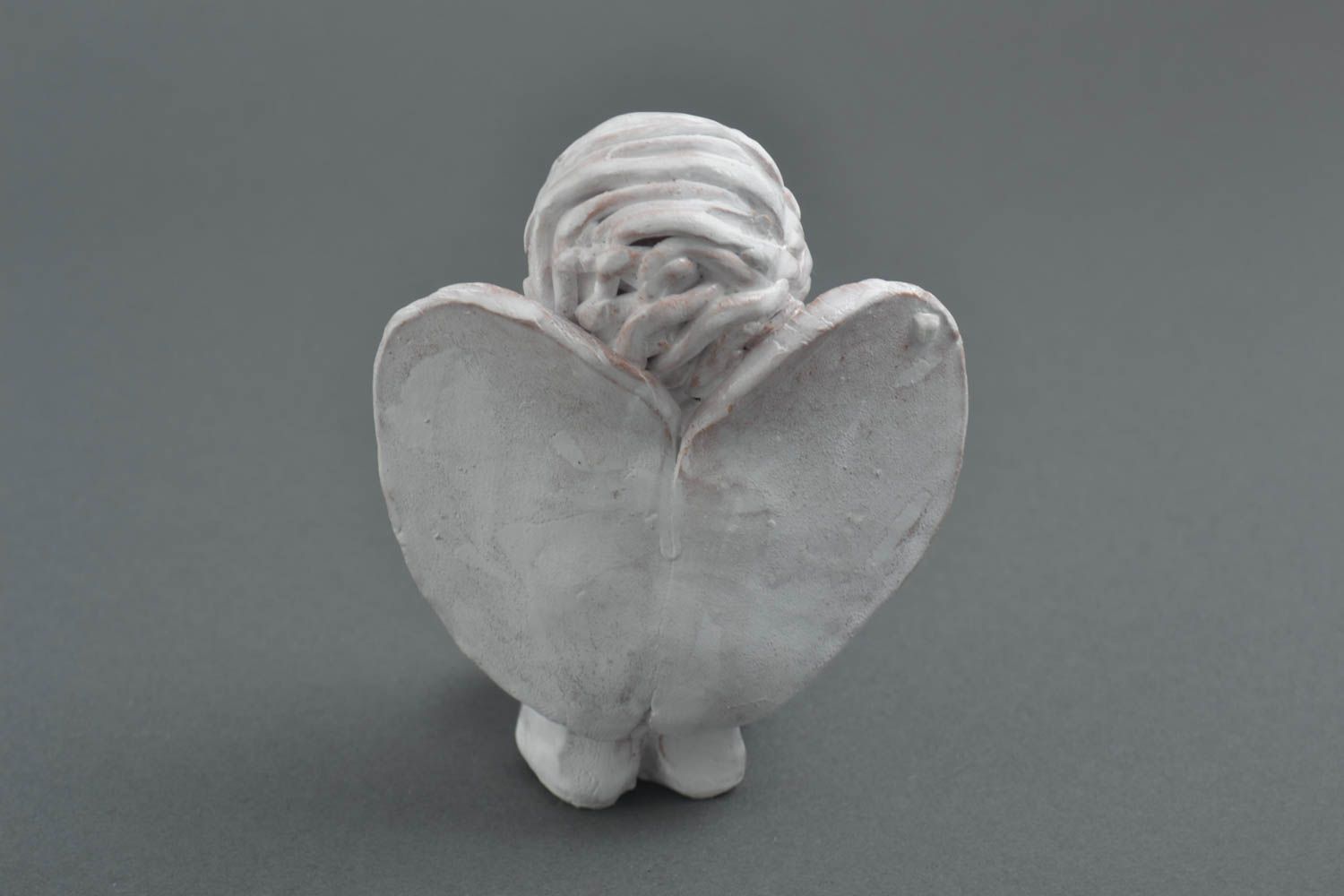 Figurine ange fait main Petite statuette blanche en argile Déco intérieur photo 2