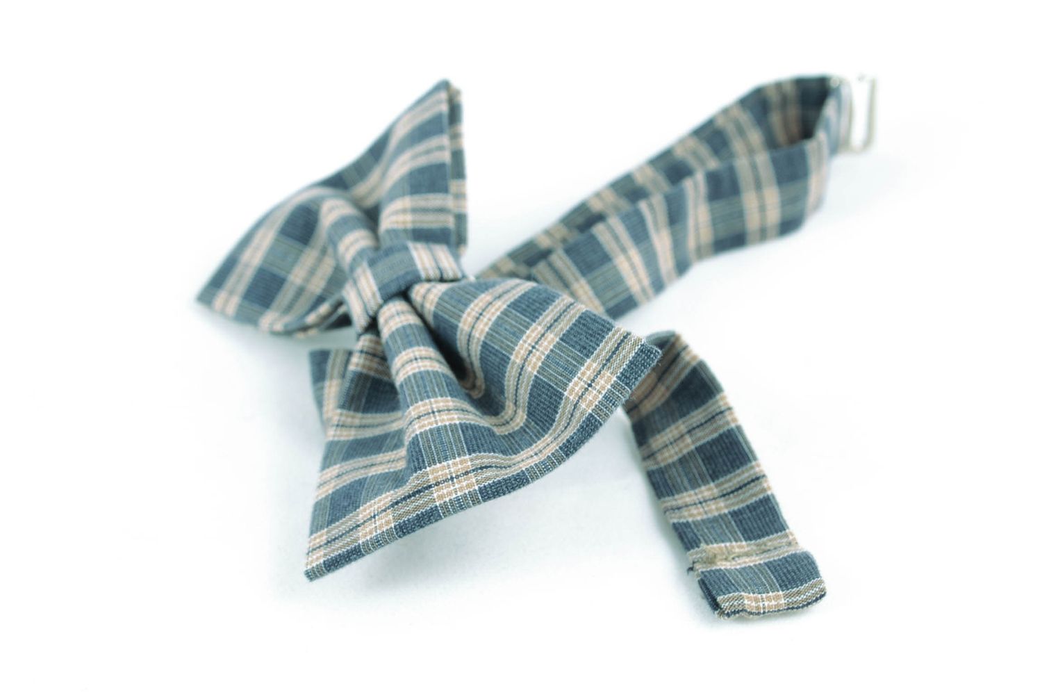 Текстильный галстук-бабочка ручной работы в клетку синий фото 4