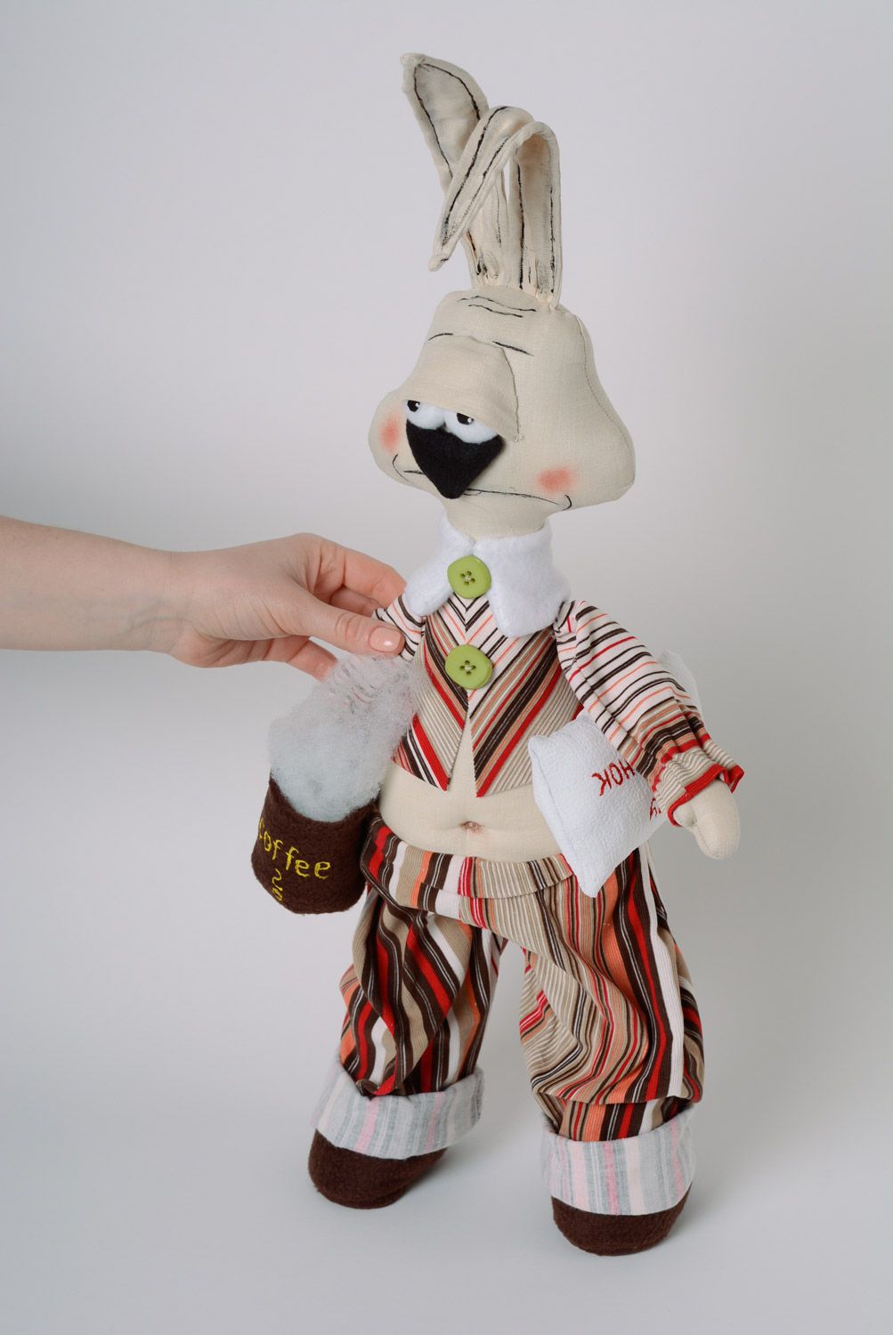 Künstler Textil Kuscheltier Hase auf Drahtseele von Handarbeit Schläfer foto 4