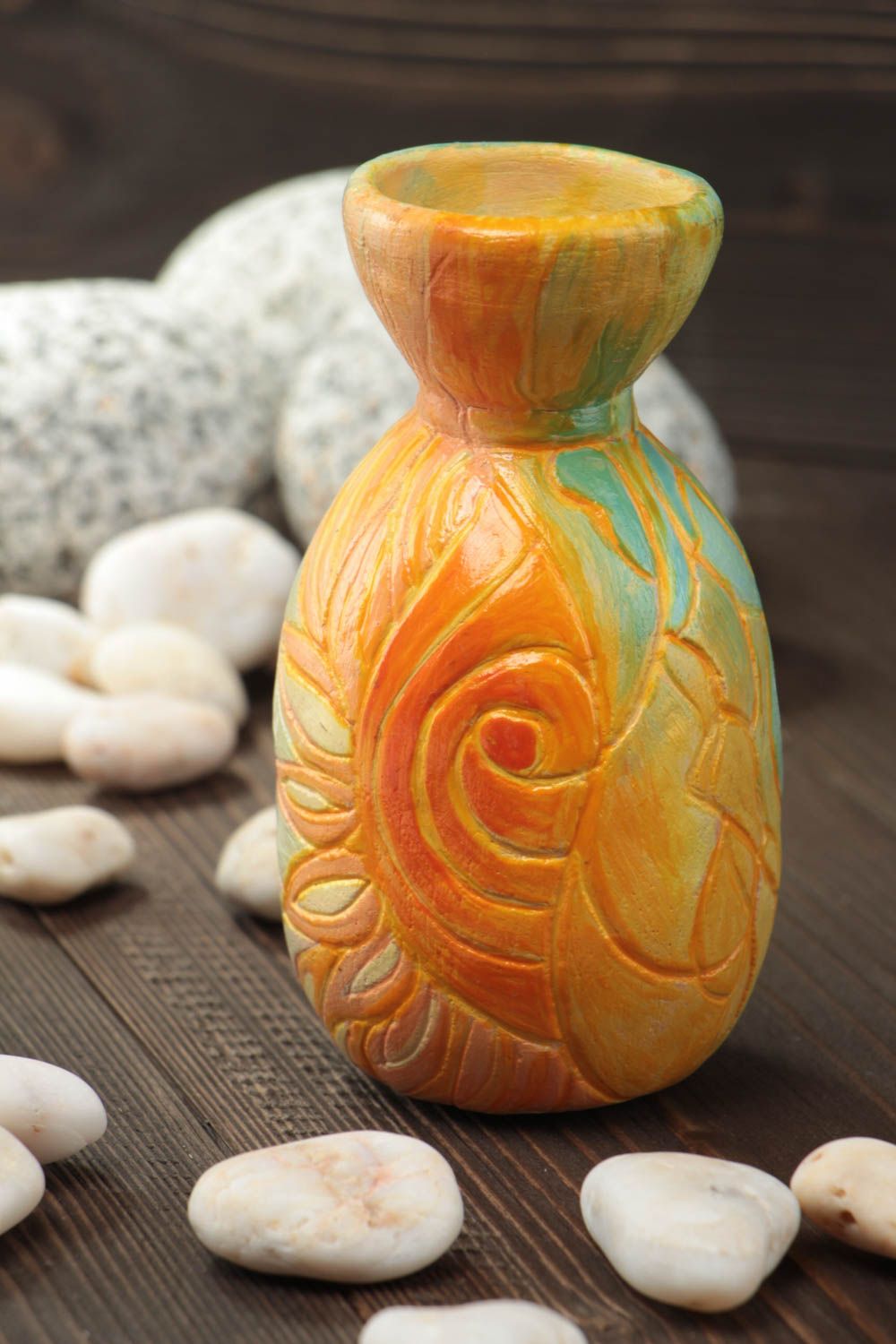 Kleine ethnische bemalte Deko Vase aus Ton für Haus Dekor Interieur Handarbeit foto 1