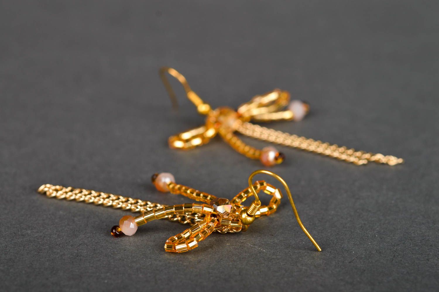 Handmade beaded earrings golden color accessories fashion designer earrings photo 5