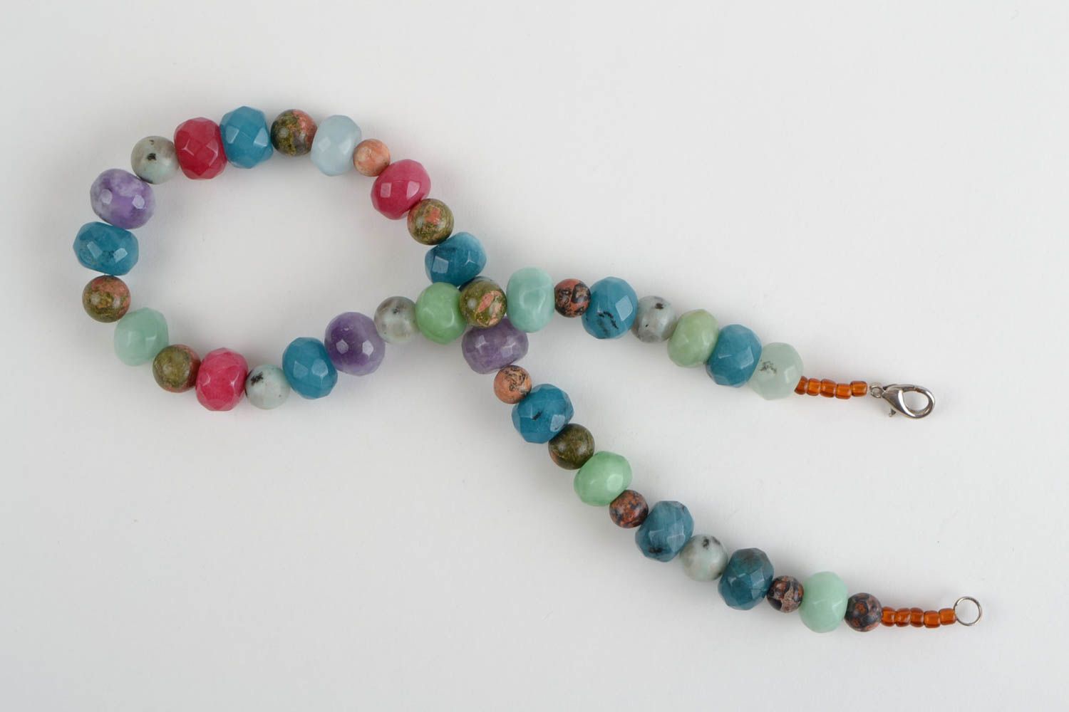 Handmade designer colorful women's necklace with natural stone beads photo 3