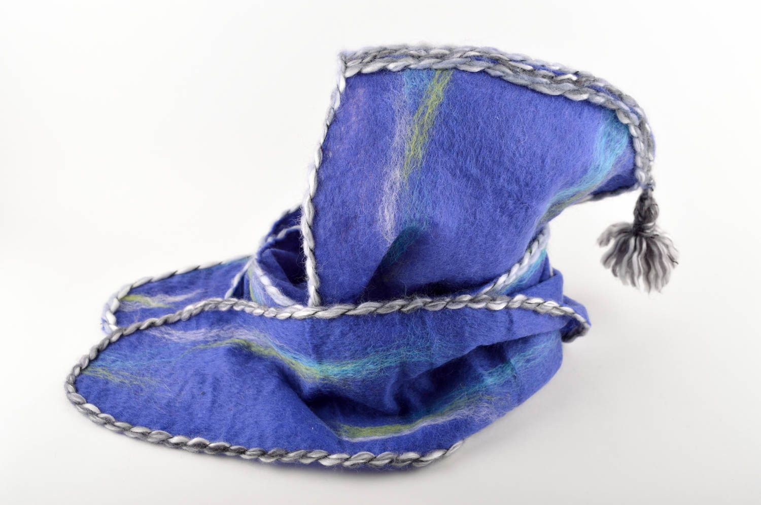 Необычный головной убор хэнд мейд шарф с капюшоном голубой зимний головной убор фото 4