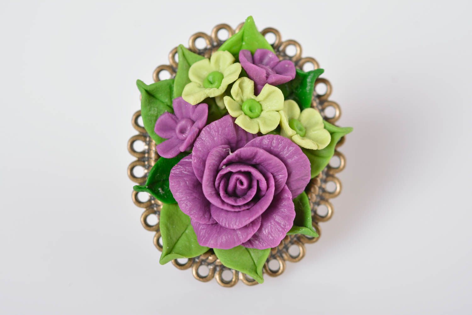 Кольцо ручной работы украшение из холодного фарфора цветочное модное кольцо фото 1