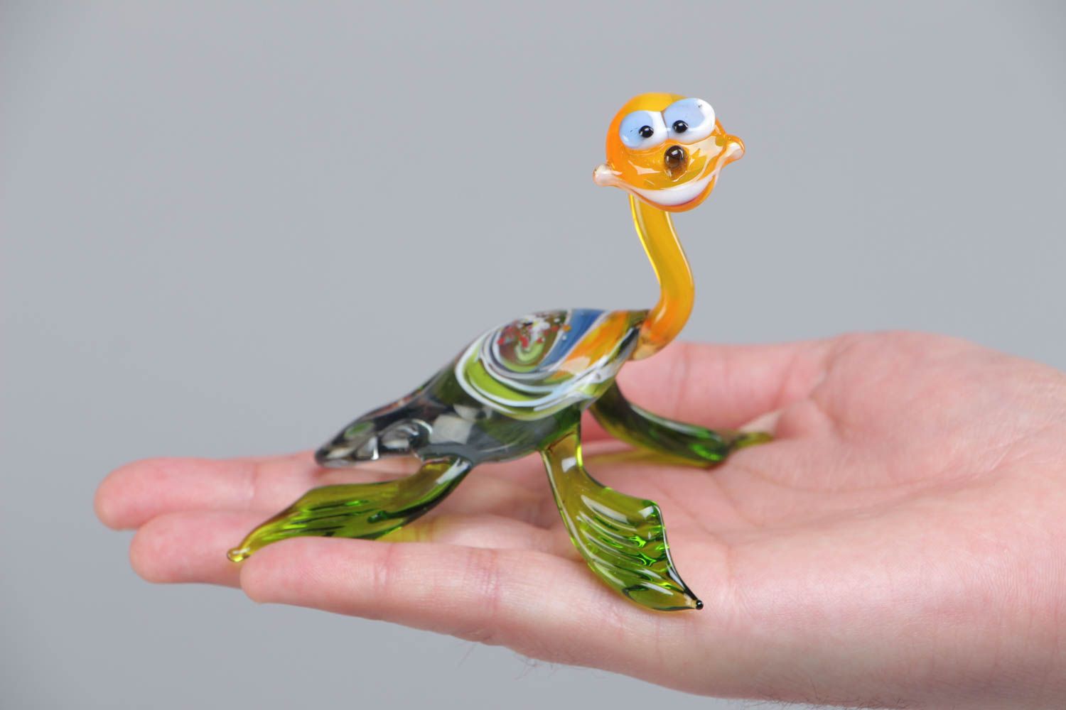 Handmade collectible lampwork glass miniature animal figurine of colorful turtle photo 5