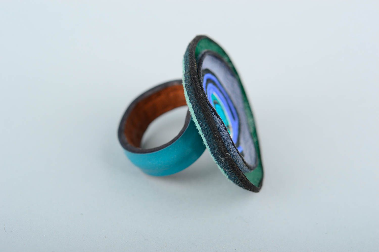Handgefertigt Ring Damen Schmuck aus Leder Geschenkidee für Frauen in Blau foto 2