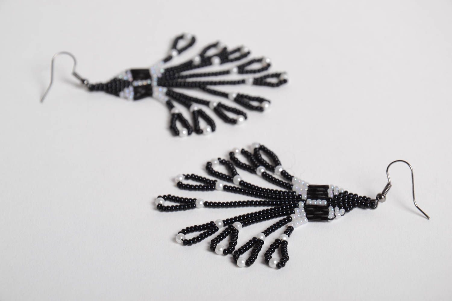 Handmade beaded earrings black and white accessory designer earrings with charms photo 4