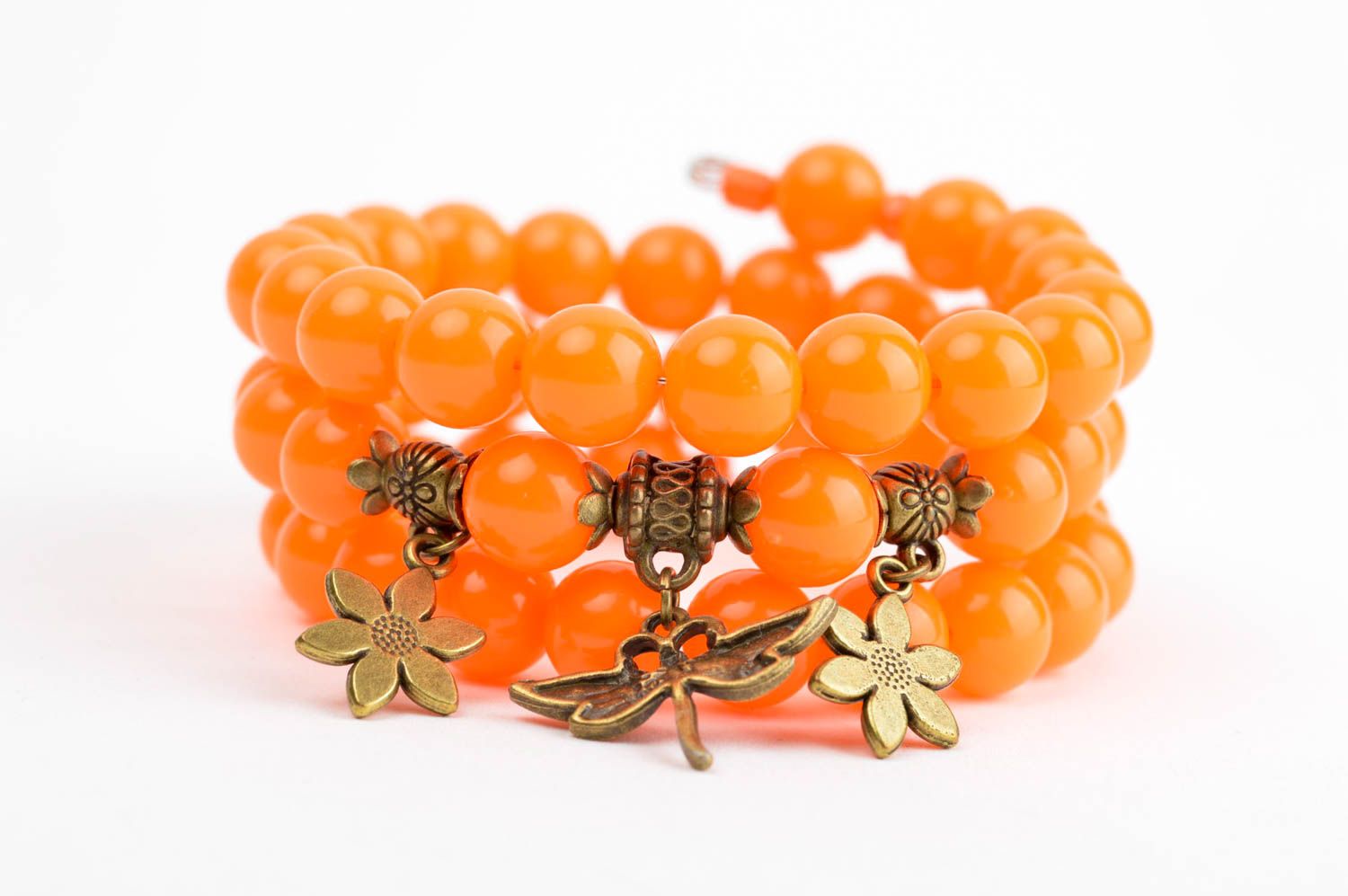 Bracelet perles acryliques Bijou fait main Accessoire femme orange fil à mémoire photo 2