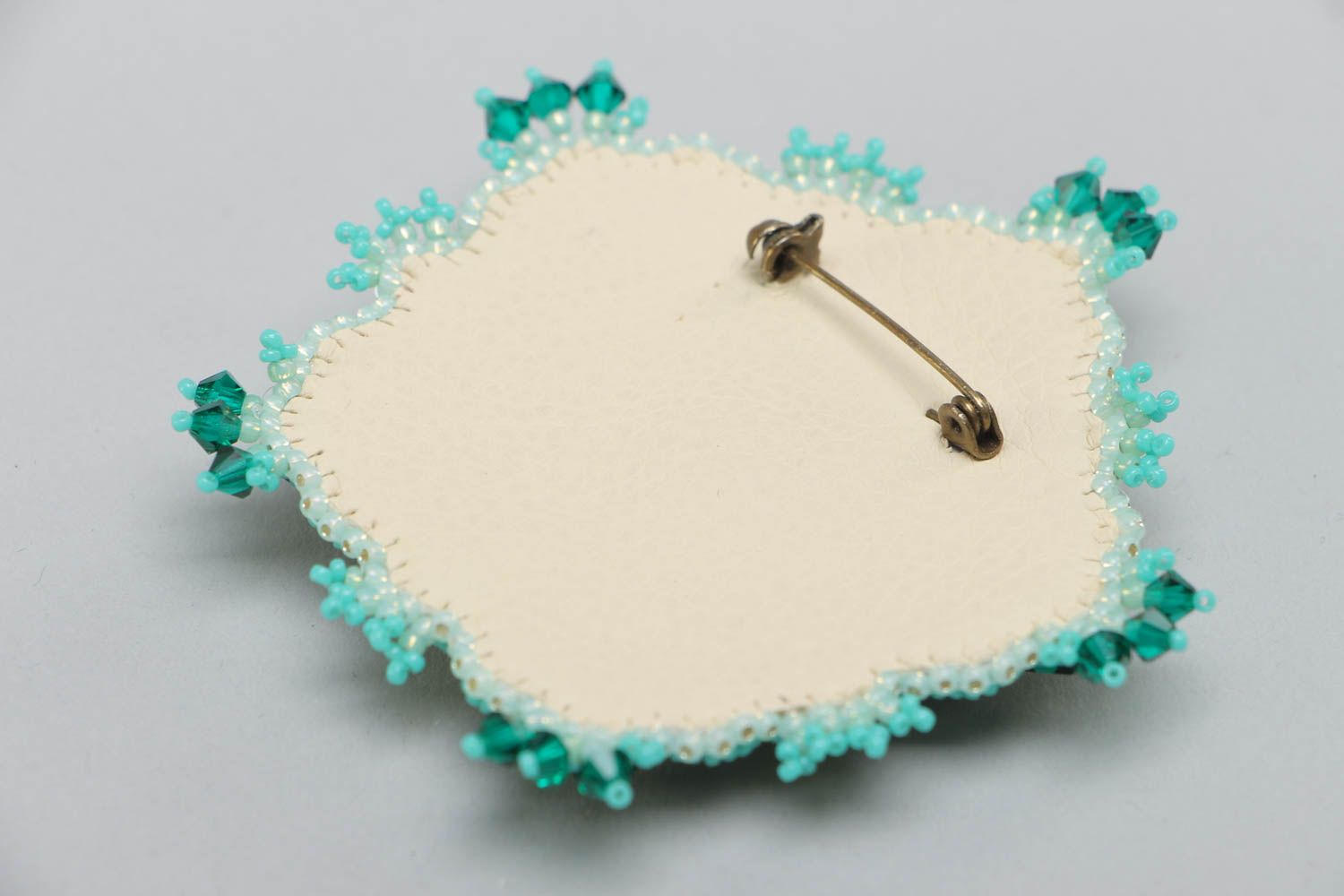 Handmade brooch embroidered with beads and Austrian crystals Sea Treasure photo 4