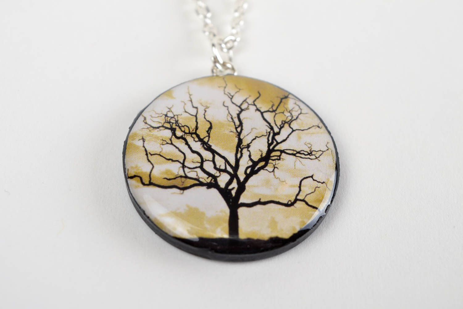 Pendentif arbre Bijou fait main rond en pâte polymère sur chaîne Cadeau femme photo 4