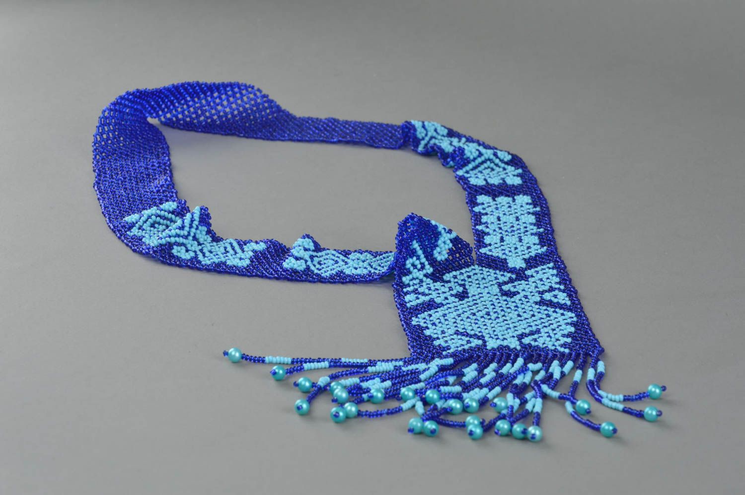 Гердан из бисера этническое ожерелье ручной работы синее с голубым авторское фото 3