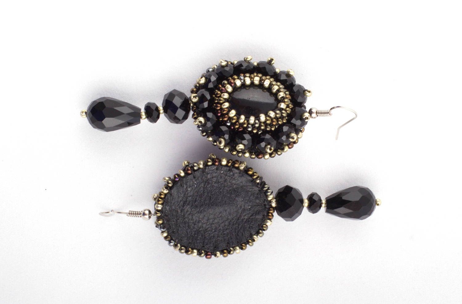 Handmade black earrings earrings with natural stone earrings with charms  photo 4