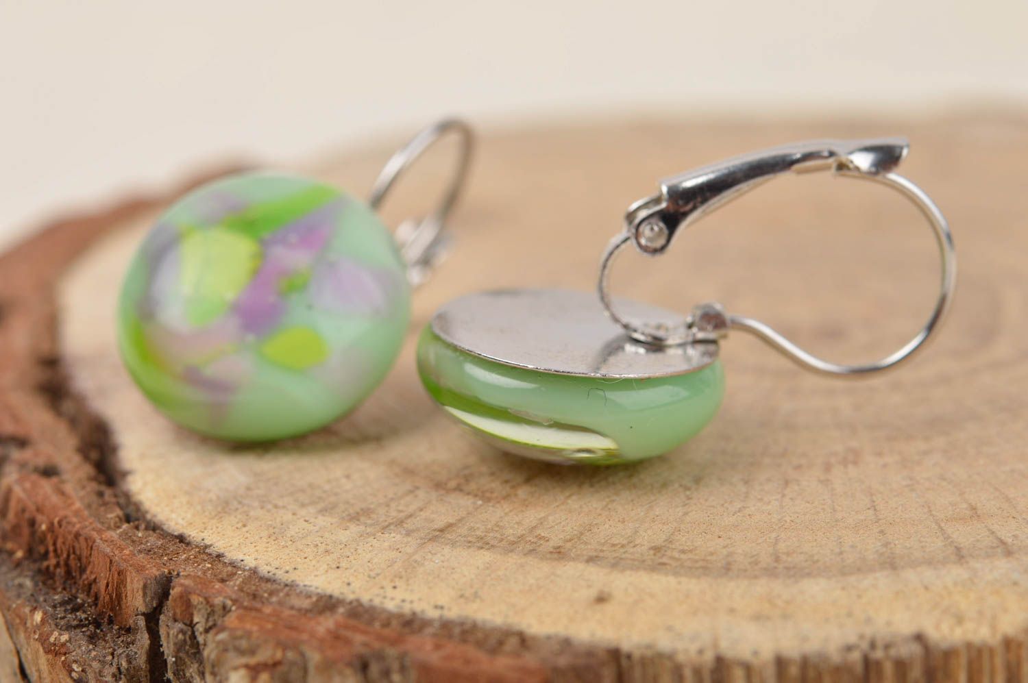 Handmade grüne Glas Ohrringe Designer Schmuck Accessoire für Frauen Fusing foto 1