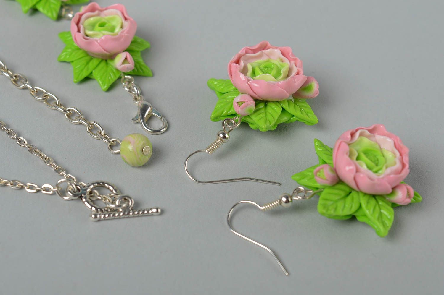 Handmade jewelry set flower necklace wrist bracelet designer earrings gift ideas photo 5