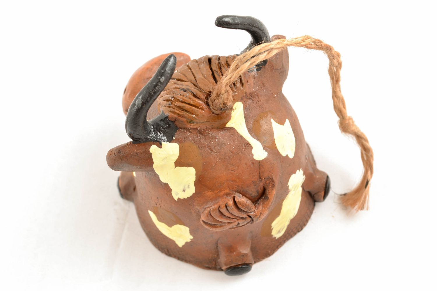Campanello d'autore in ceramica fatto a mano a forma di mucca divertente foto 5