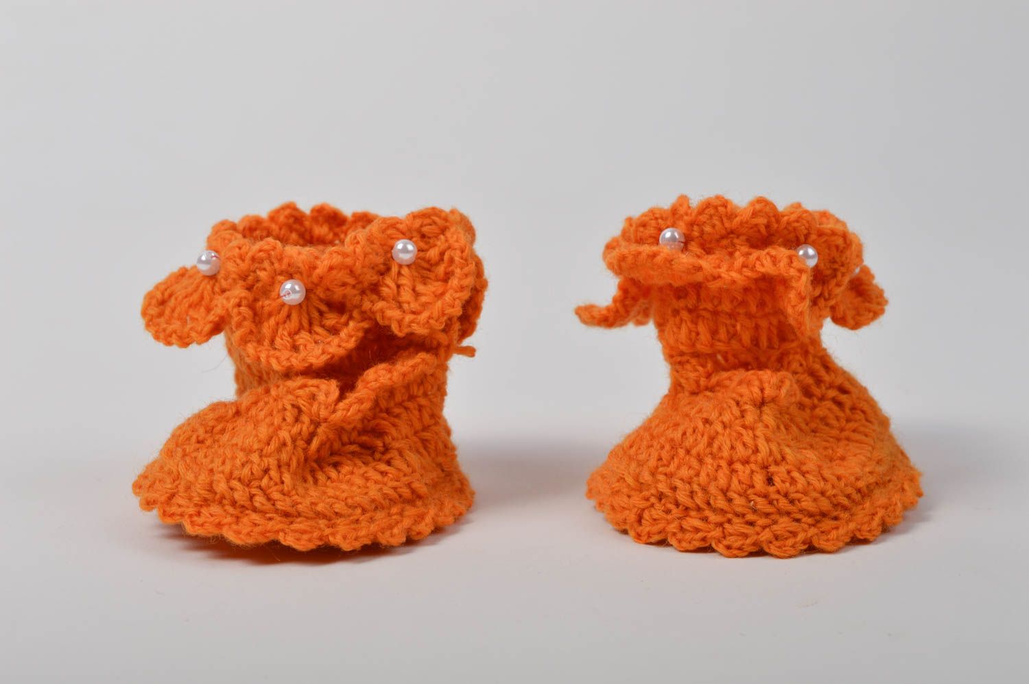 Вязаные носки ручной работы пинетки для малышей пинетки крючком оранжевые фото 2