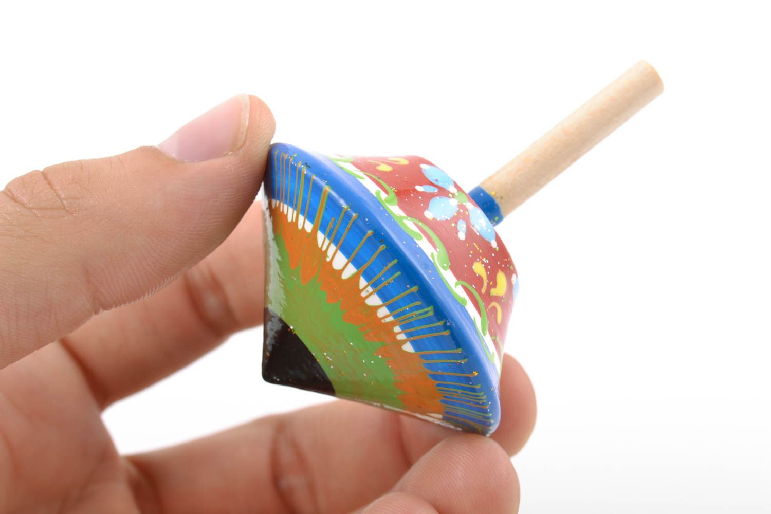Small colorful handmade wooden spinning top for children educational toy photo 2