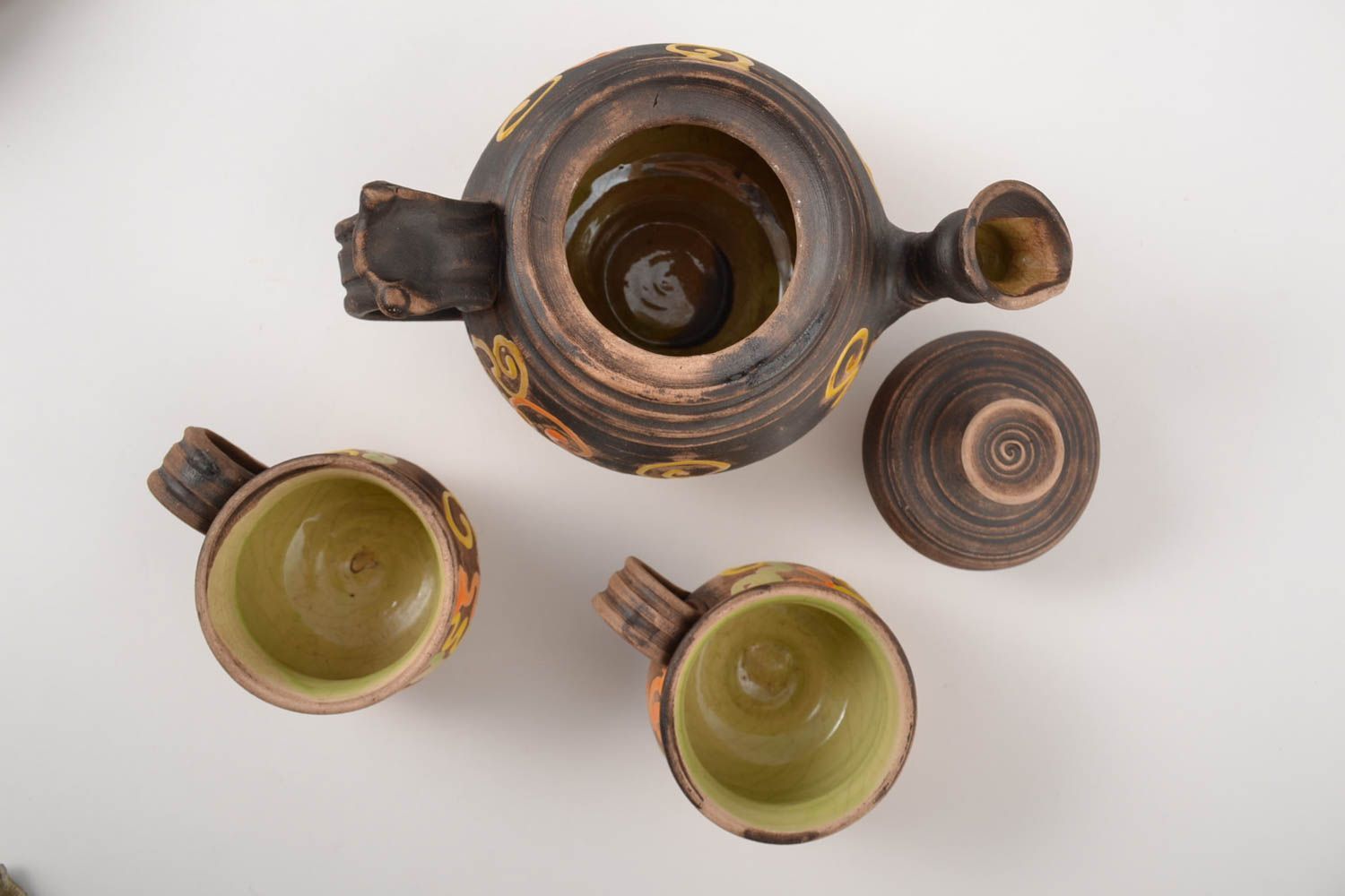 Geschirr Set handgemachte Keramik schöne Teekanne und Tassen aus Ton originell foto 2