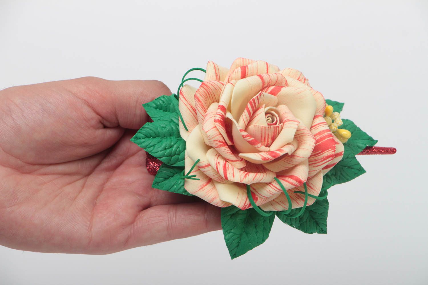 Unusual handmade flower barrette textile hair clip gift ideas for girls photo 5