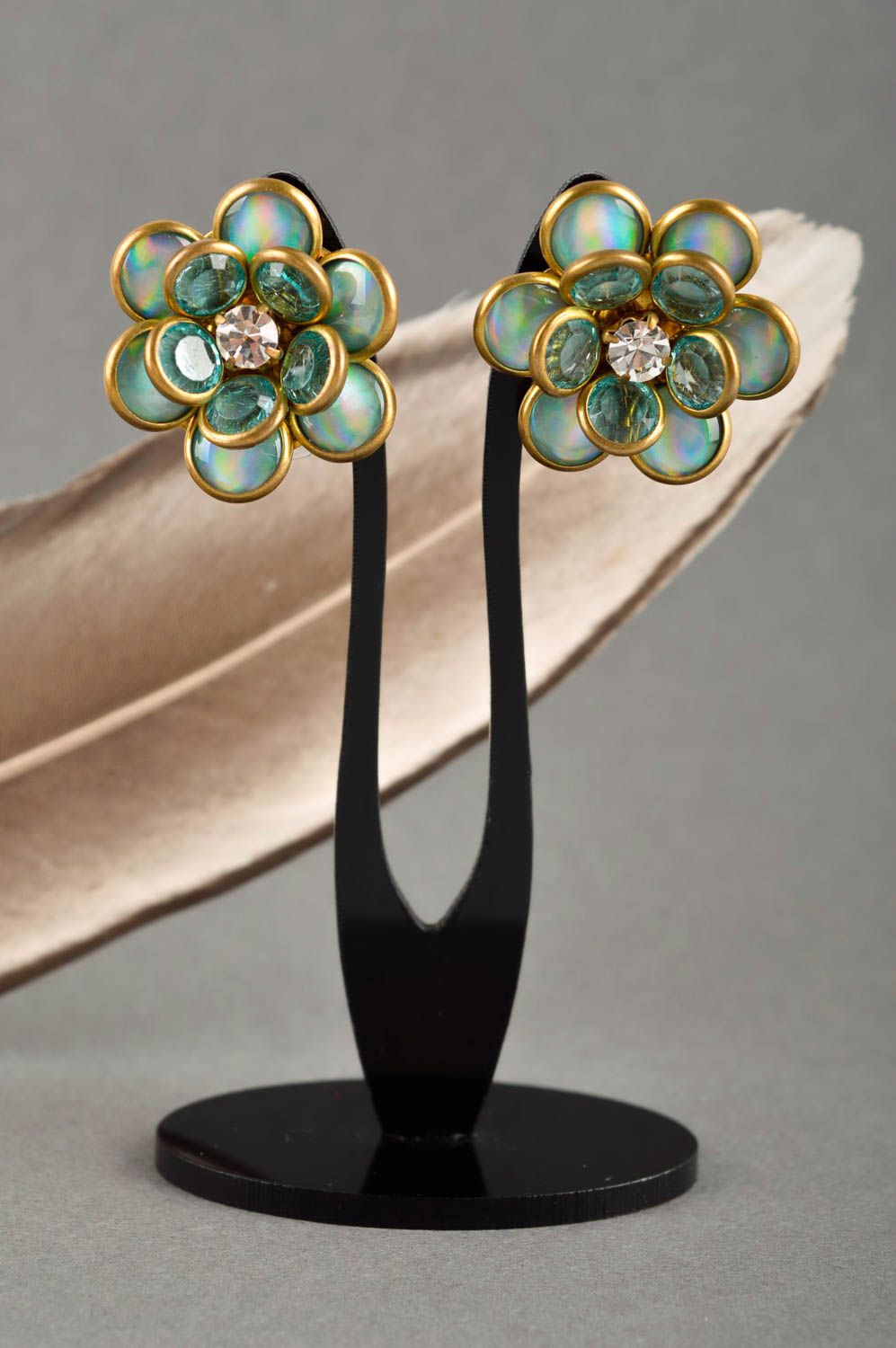 Designer Schmuck handmade Blumen Ohrringe Accessoire für Frauen mit Strass  foto 1