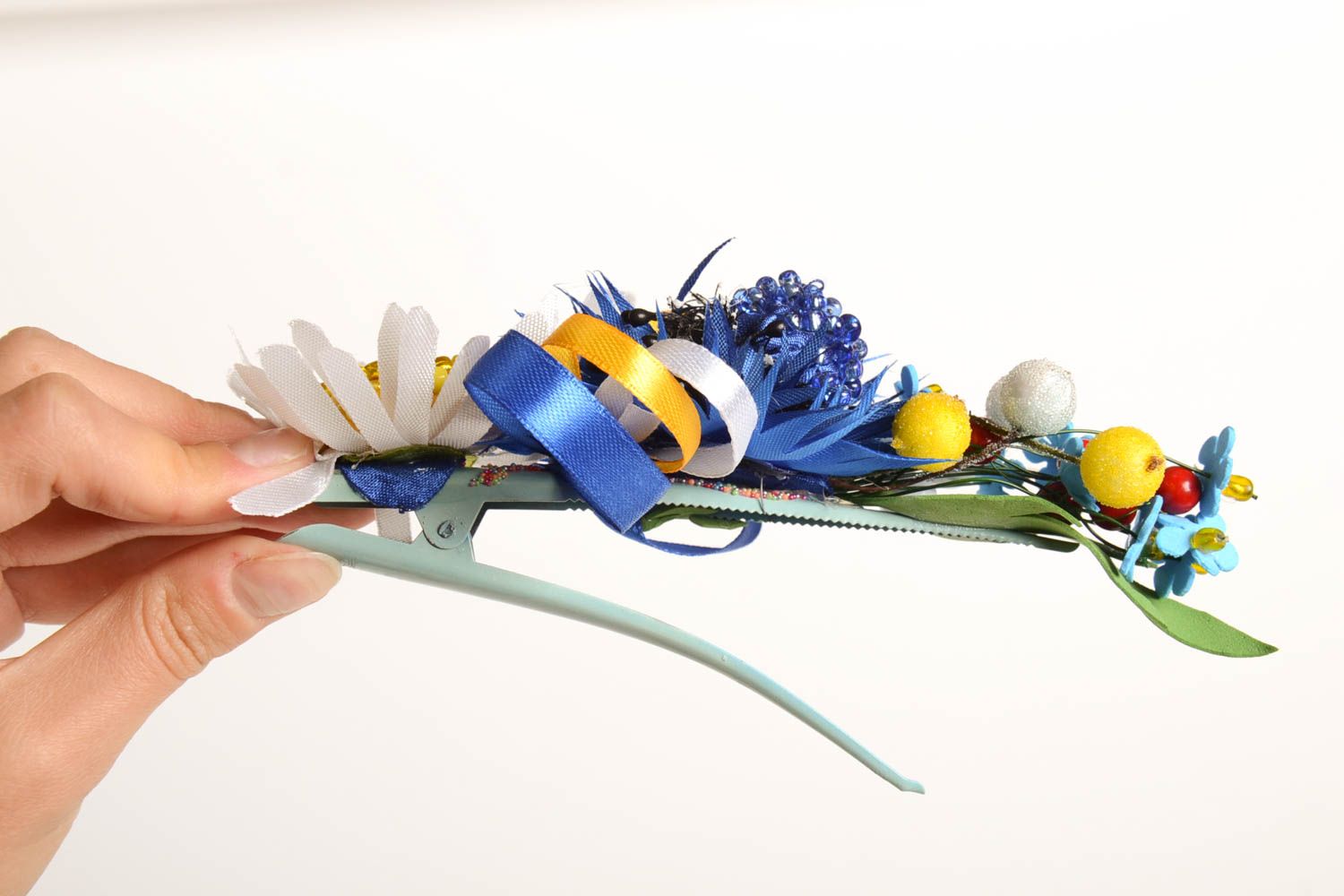 Handmade flower hair clip unusual stylish accessory beautiful barrette photo 2