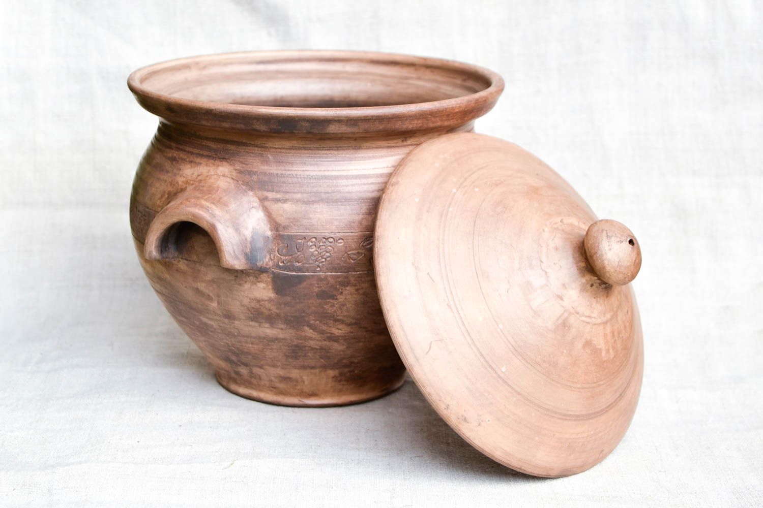 Topf aus Ton handgefertigt Deko für Küche Keramik Geschirr in Braun schön foto 4