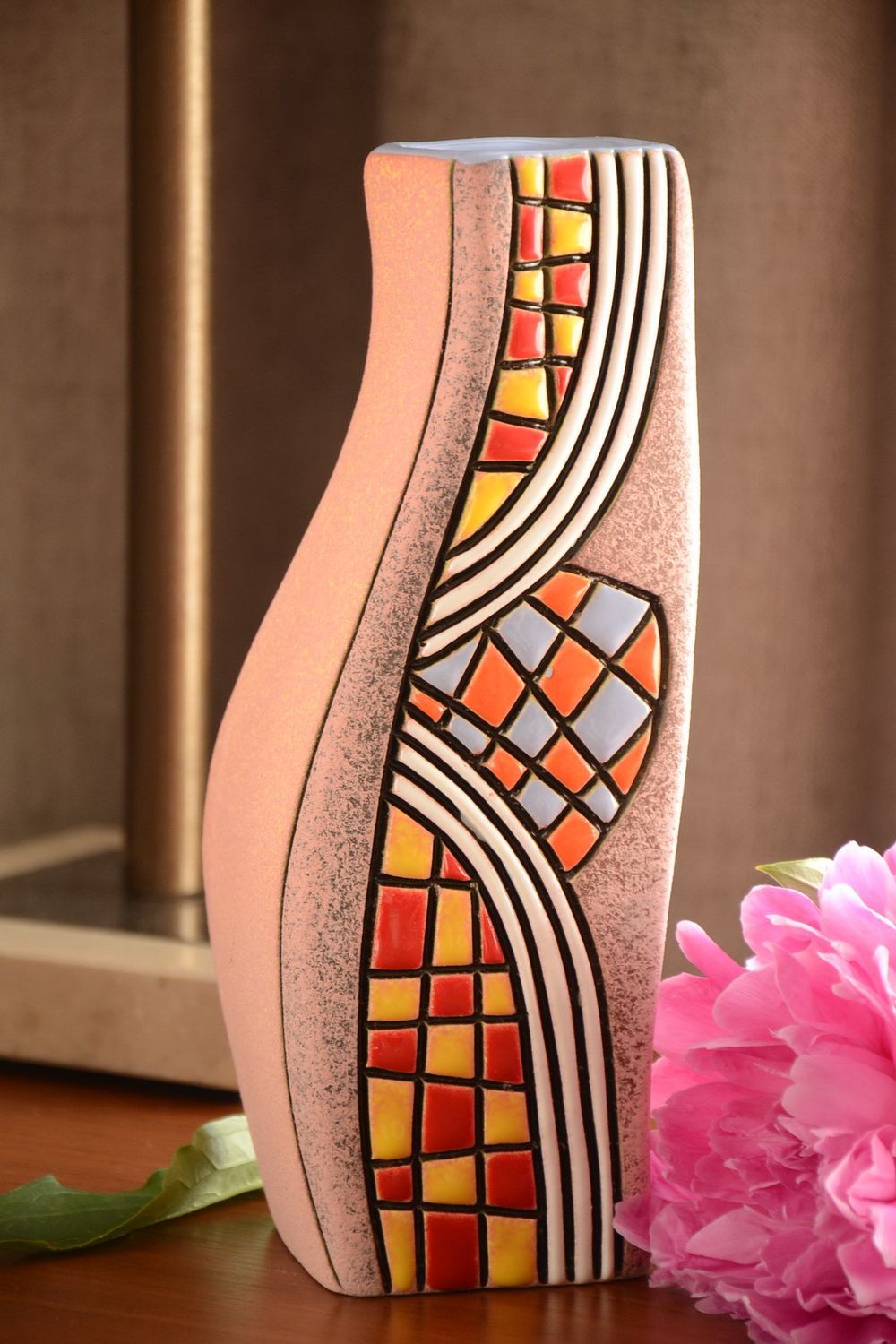 Originelle Vase handmade aus Halbporzellan 1 L mit Pigmenten bemalt für Blumen  foto 1