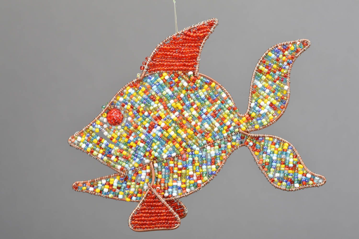 Deko Anhänger aus Glasperlen und Draht Fisch handmade bunt originell schön foto 3