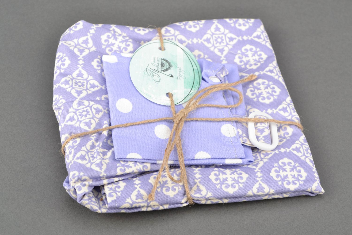 Фартук для кухни из ткани с орнаментом фиолетовый фото 3