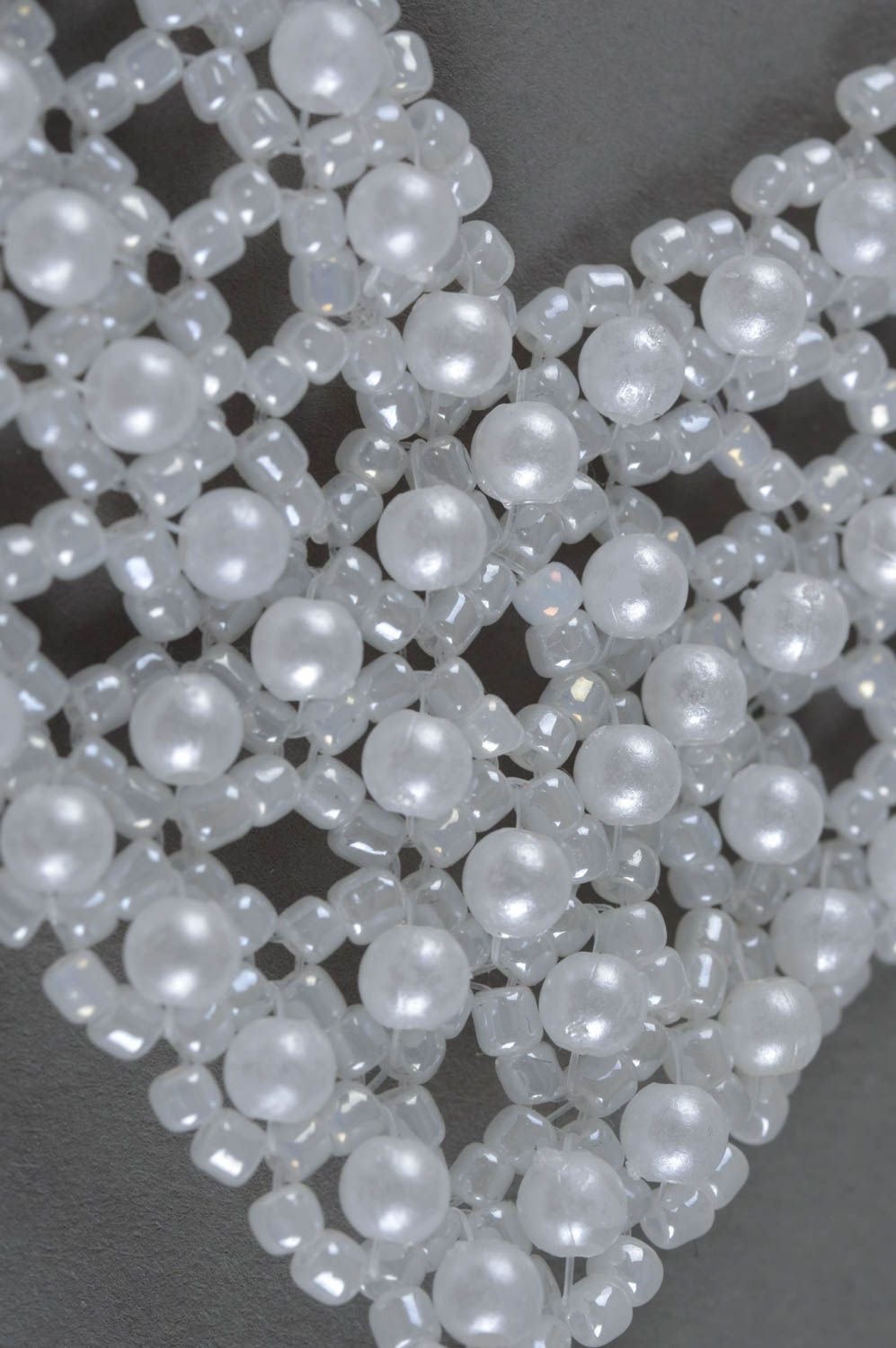 Collier en perles de rocaille et perles fantaisie blanc multirang fait main photo 4
